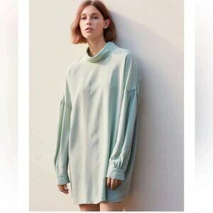 BABATON 1-01 Pure Silk Puff Sleeve Mint Audette Mini Dress mint green